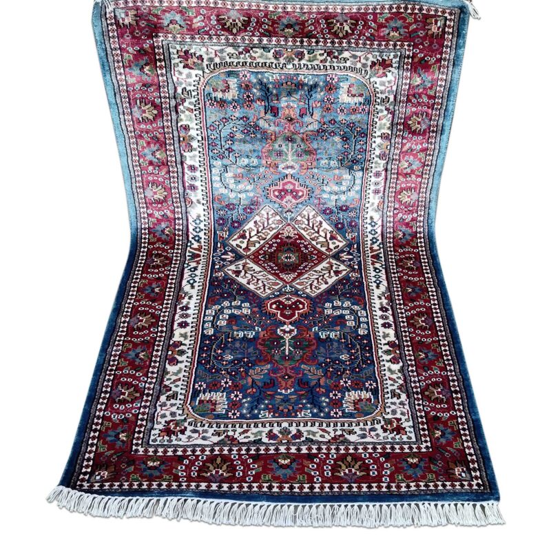 3x5 Feet Hand Knotted Art Silk Carpet (Blue) - Image 6