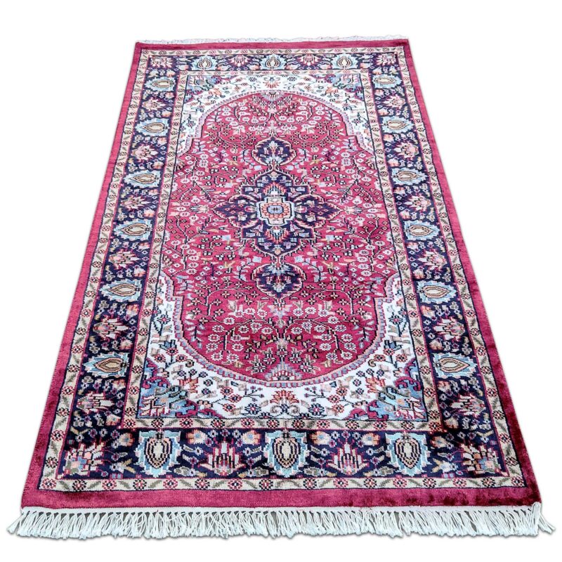 3x5 ft Maroon Hand Knotted Art Silk Carpet - Image 6