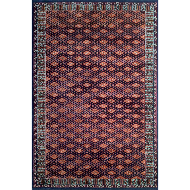 4x6 feet Black Hand Knotted Wool Carpet (Burfi)