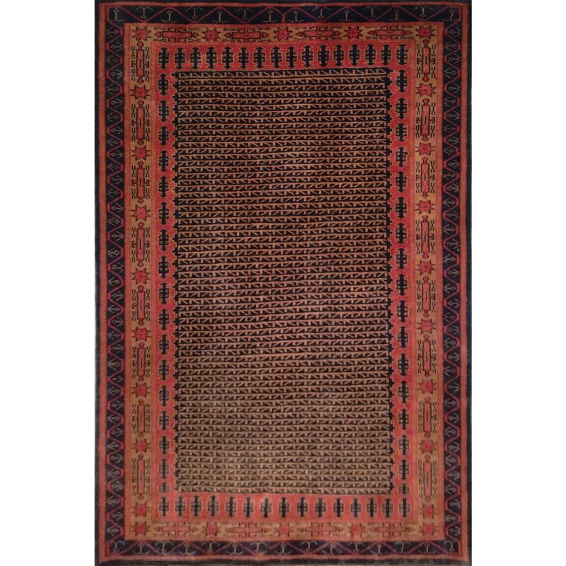 4x6 Ft Handmade Black & Brown Wool Carpet
