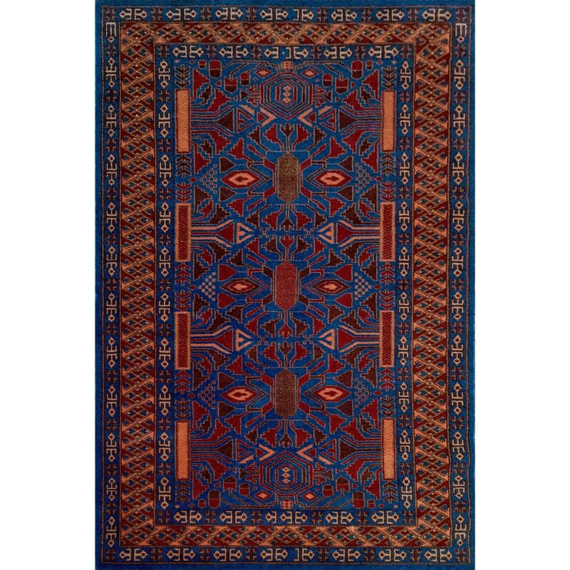4x6 ft Blue Hand knotted Wool Carpet
