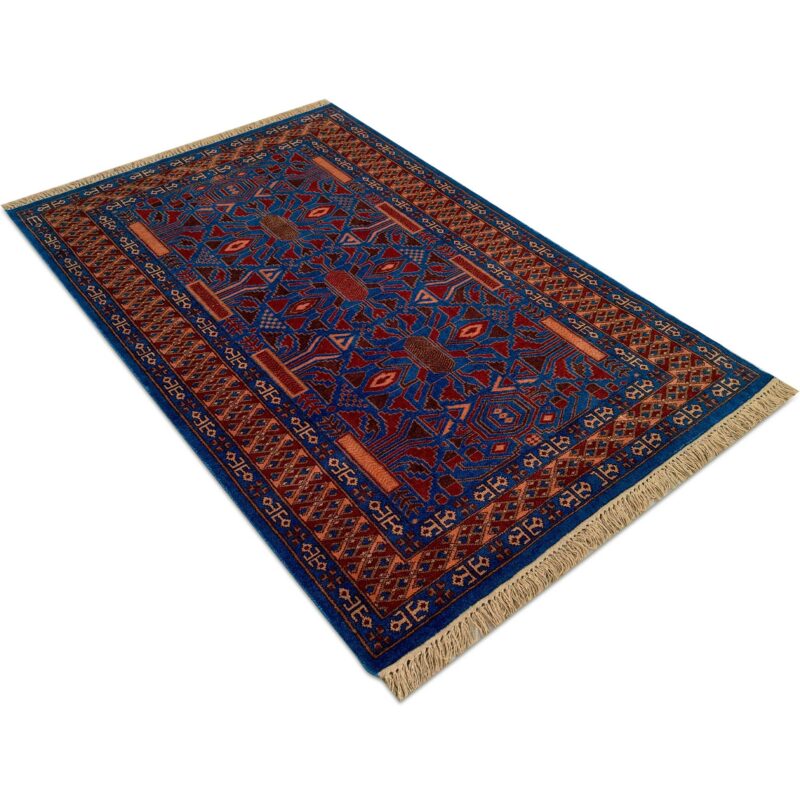 4x6 ft Blue Hand knotted Wool Carpet - Image 2
