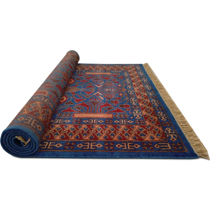 4x6 ft Blue Hand knotted Wool Carpet - Image 5