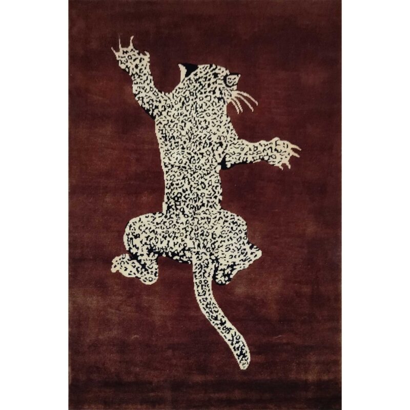 4x6 ft Brown Hand Knotted Wool Leopard Carpet