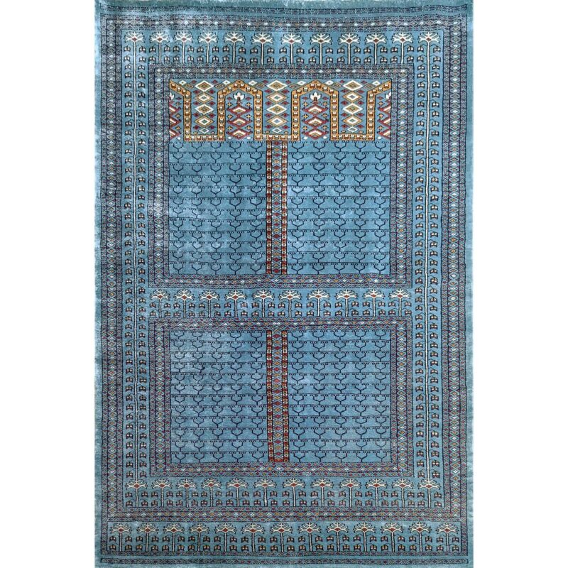 4x6 Feet Blue Hand Knotted Silk Carpet Traditional Parda