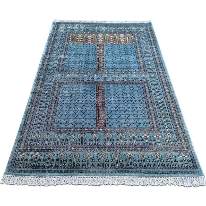 4x6 Feet Blue Hand Knotted Silk Carpet Traditional Parda - Image 2