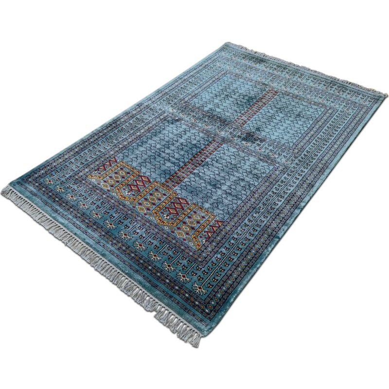4x6 Feet Blue Hand Knotted Silk Carpet Traditional Parda - Image 3