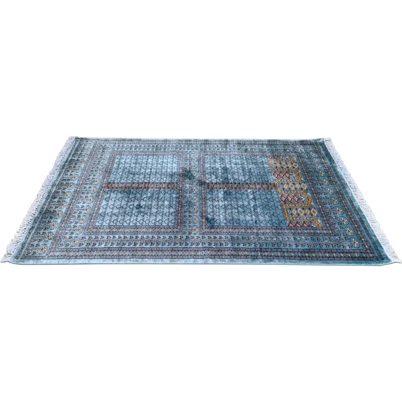 4x6 Feet Blue Hand Knotted Silk Carpet Traditional Parda - Image 4