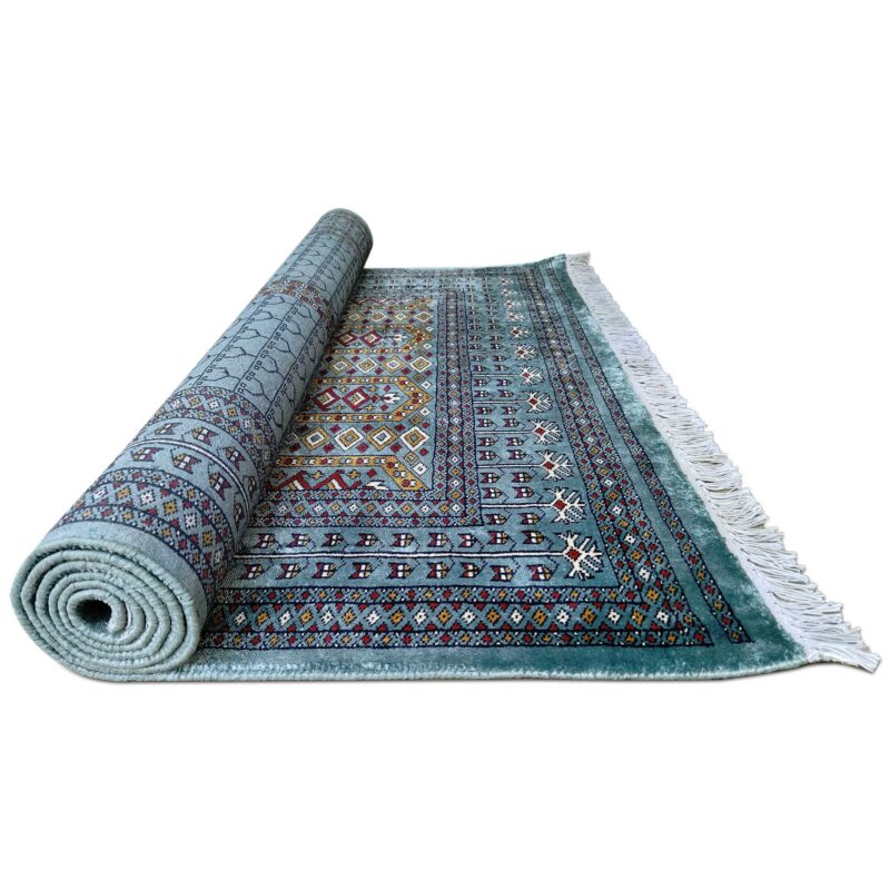 4x6 Feet Blue Hand Knotted Silk Carpet Traditional Parda - Image 6
