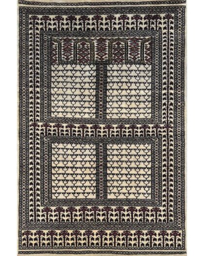 4x6 Feet White Hand Knotted Wool Carpet Parda