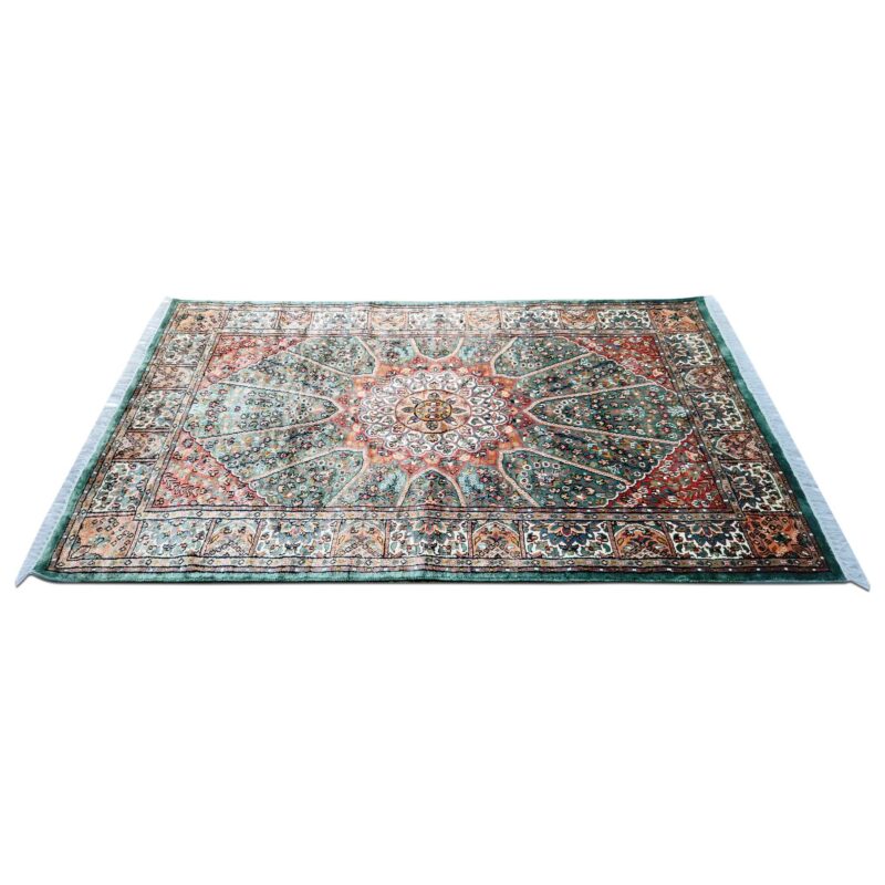 4x6 Feet Hand Knotted Blue Persian Silk Carpet - Image 5