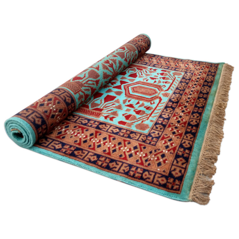 4×6 Feet Hand Knotted Wool Carpet Turquoise - Image 5