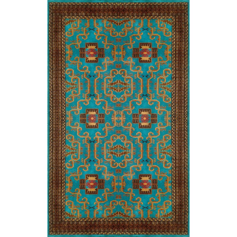 4x7 Feet Handmade Turquoise Wool Carpet Palace