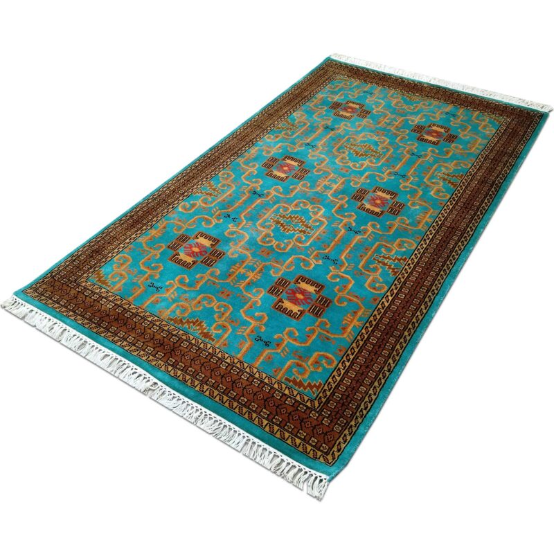 4x7 Feet Handmade Turquoise Wool Carpet Palace - Image 3