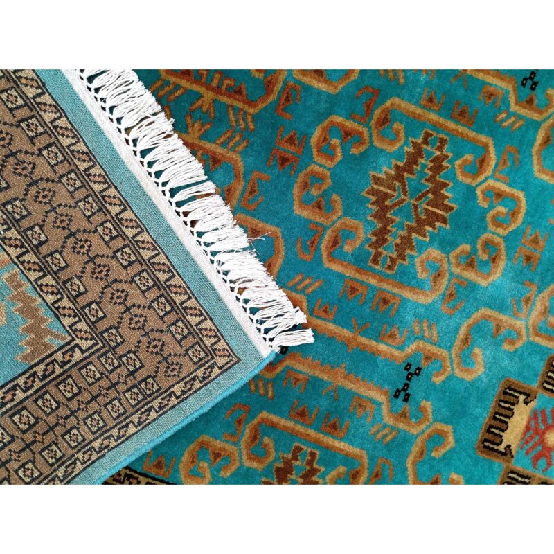 4x7 Feet Handmade Turquoise Wool Carpet Palace - Image 4
