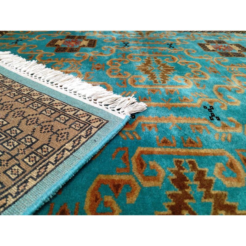 4x7 Feet Handmade Turquoise Wool Carpet Palace - Image 5