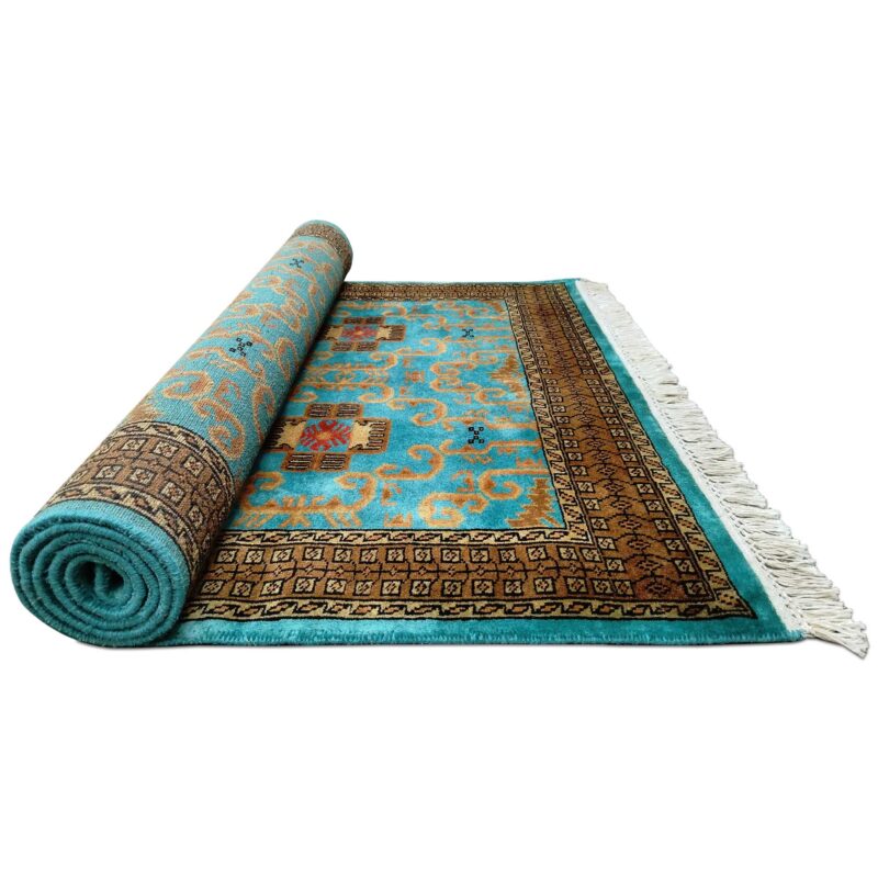 4x7 Feet Handmade Turquoise Wool Carpet Palace - Image 6