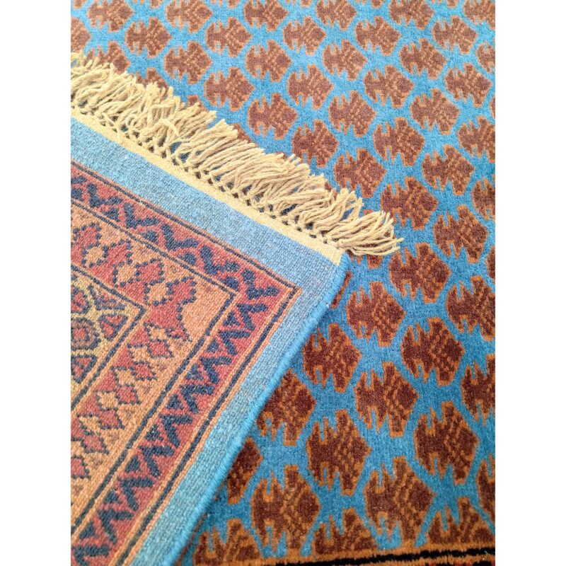 5x7 ft Blue Hand Knotted Wool Carpet - Image 3