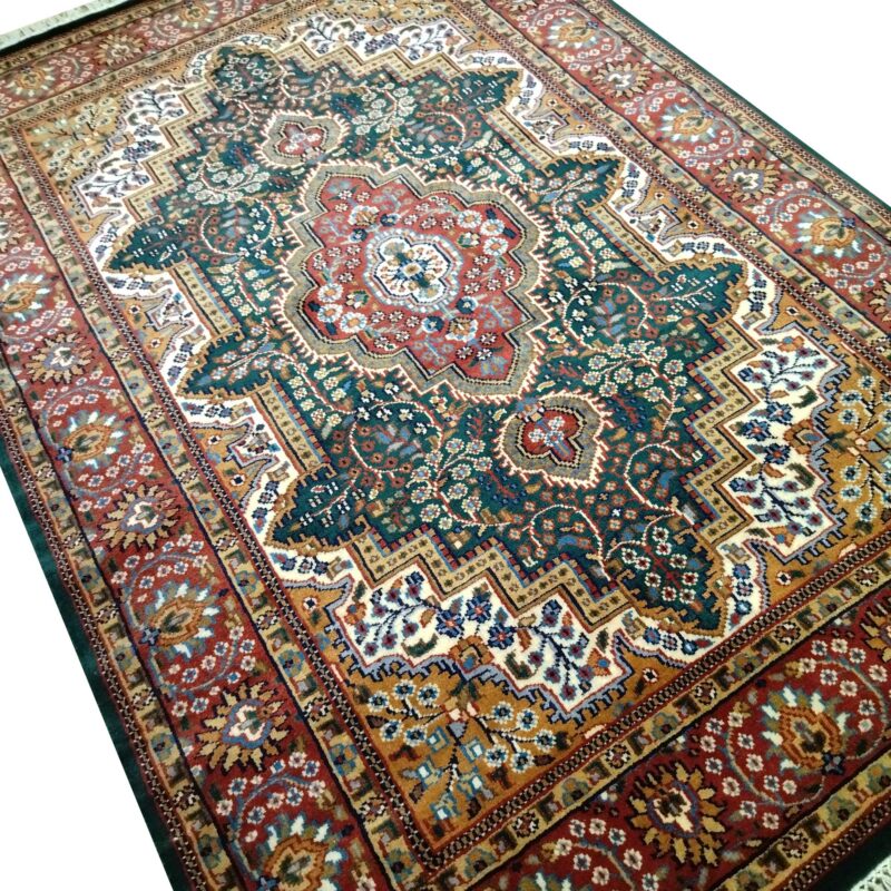 5ft×7ft Green Hand Knotted Persian Carpet Wool - Image 6