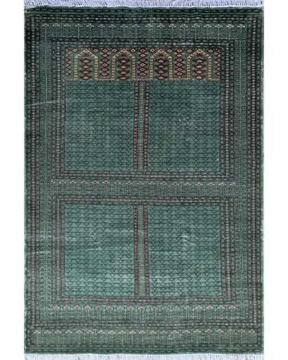 6x9 Feet Green Hand Knotted Silk Carpet Parda