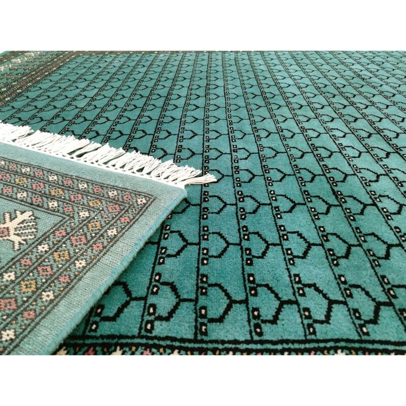 6x9 Ft Hand Knotted Wool Carpet Parda Turquoise - Image 4