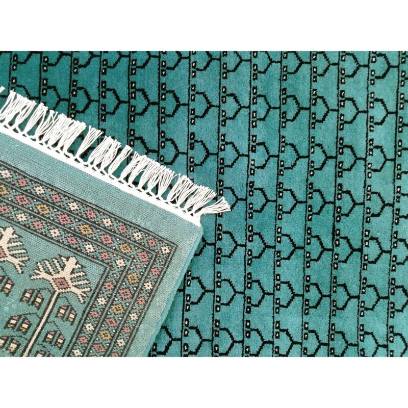 6x9 Ft Hand Knotted Wool Carpet Parda Turquoise - Image 5