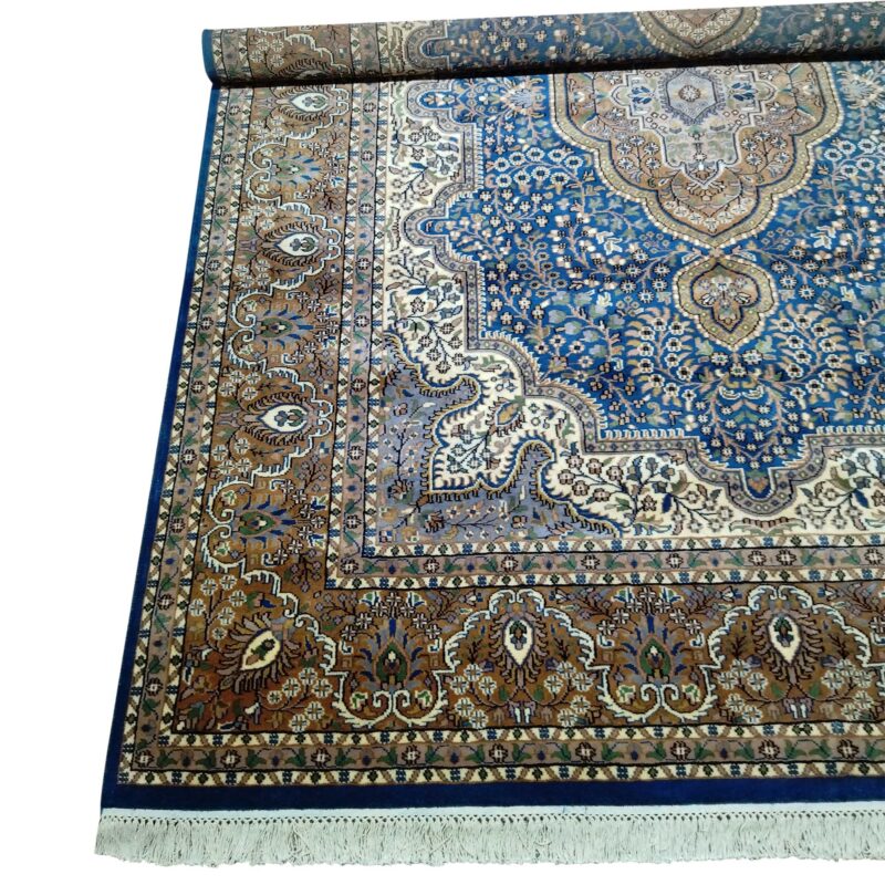 8×10 Feet Blue Persian Hand Knotted Wool Carpet Traditional Luxury - Image 2
