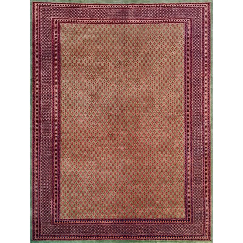 9x12 Feet Wool Green Hand Knotted Carpet Tribal