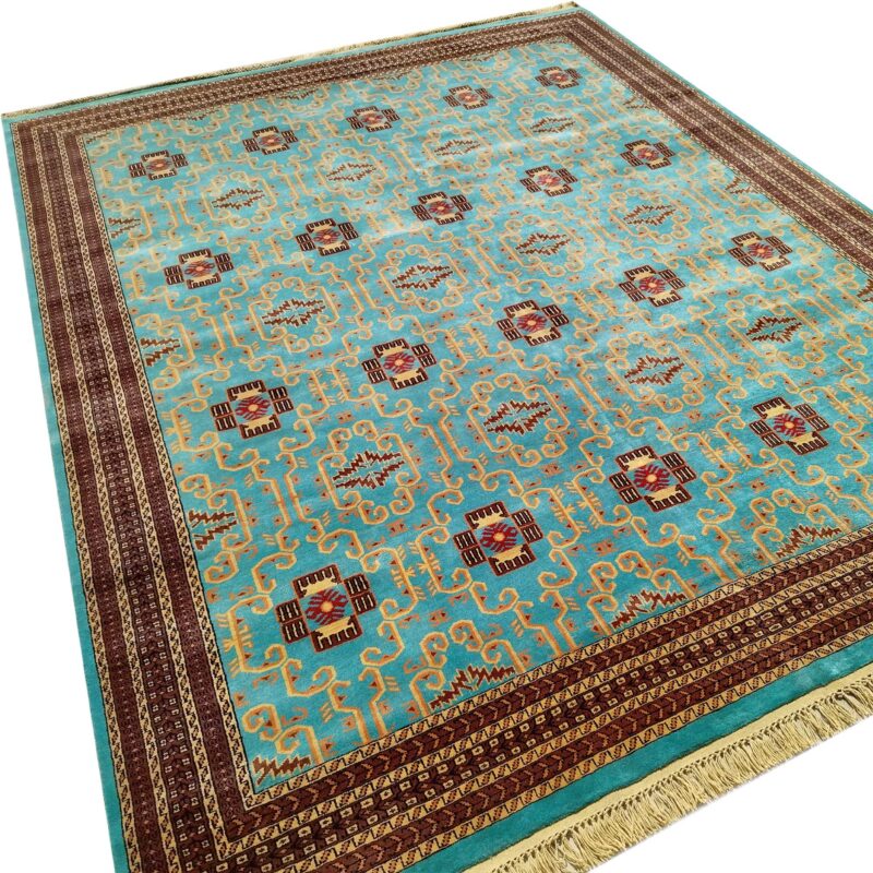 9x12 Ft Handmade Turquoise Wool Carpet Palace - Image 3