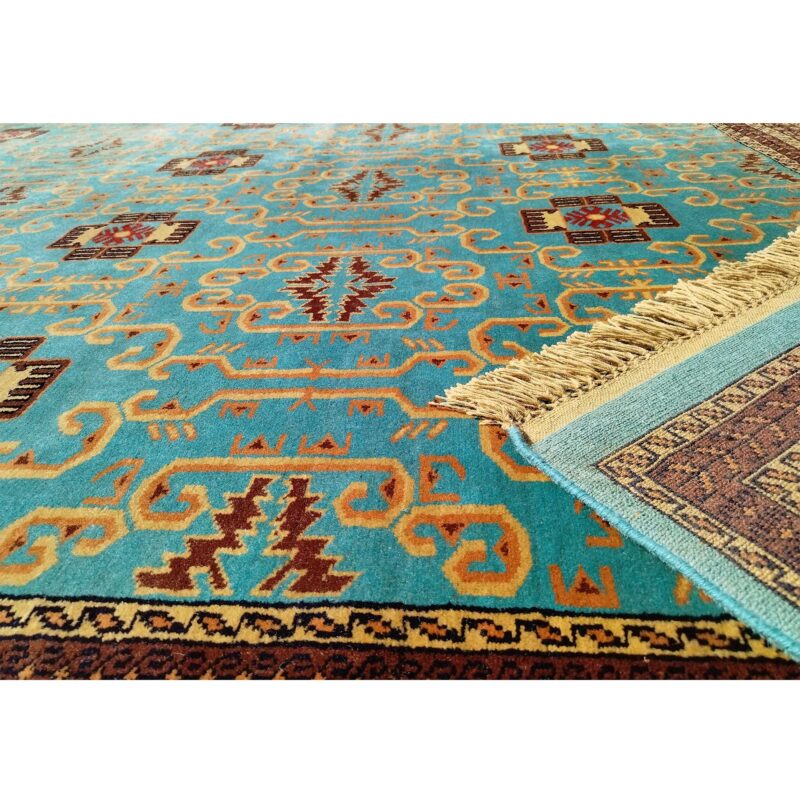 9x12 Ft Handmade Turquoise Wool Carpet Palace - Image 4