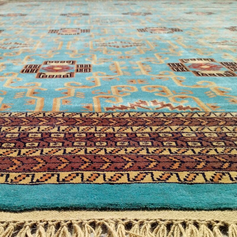 9x12 Ft Handmade Turquoise Wool Carpet Palace - Image 6
