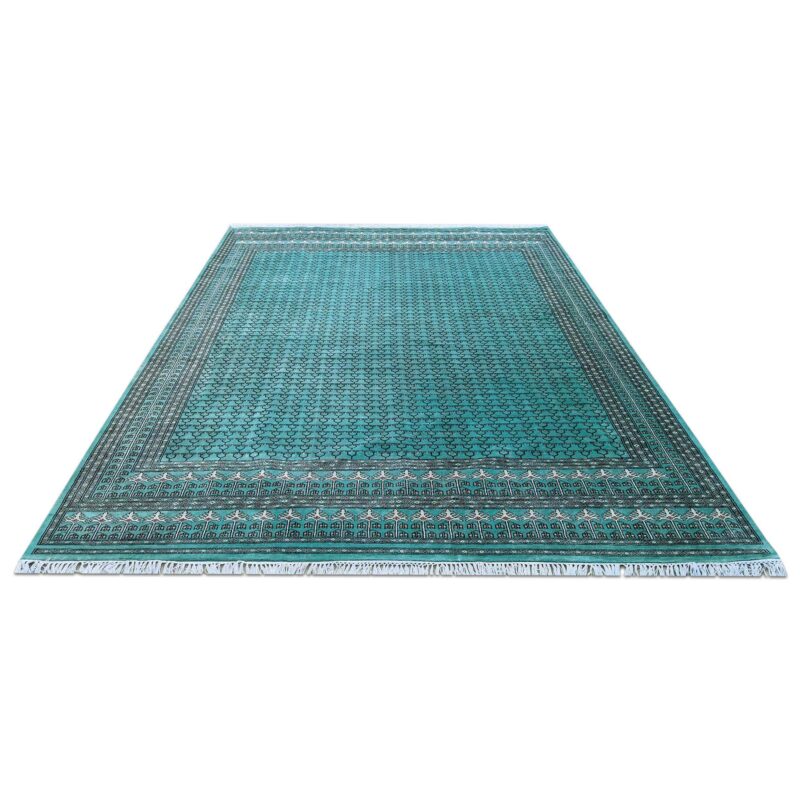 9x12 Ft Handmade Turquoise Wool Carpet Tribal