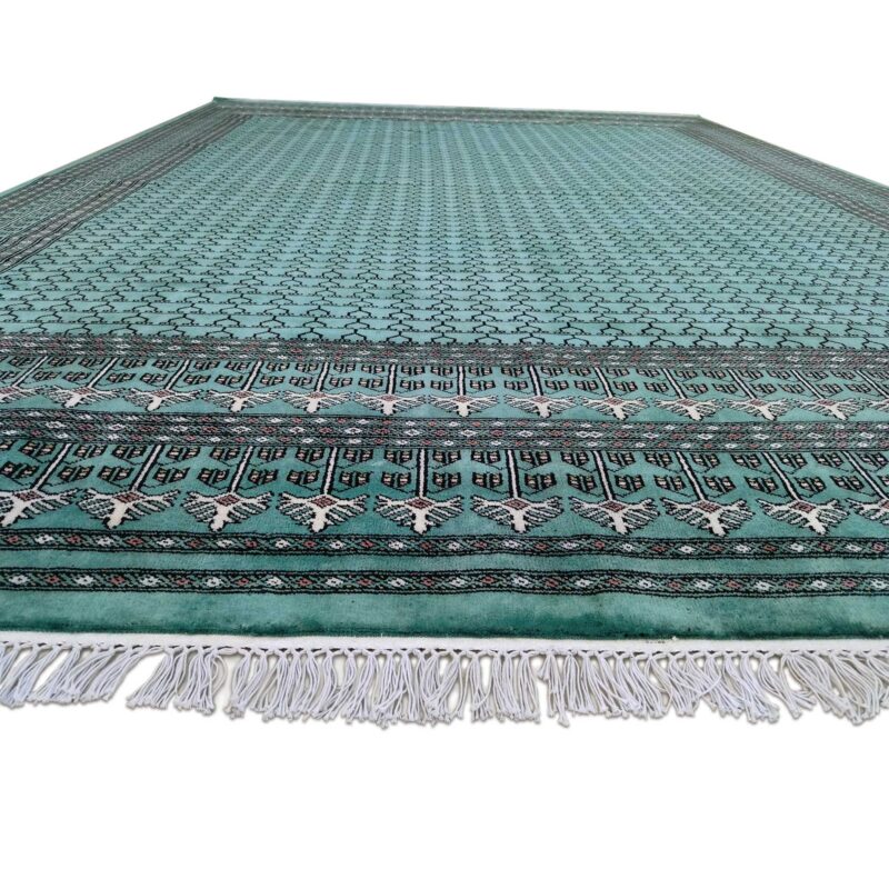 9x12 Ft Handmade Turquoise Wool Carpet Tribal - Image 3