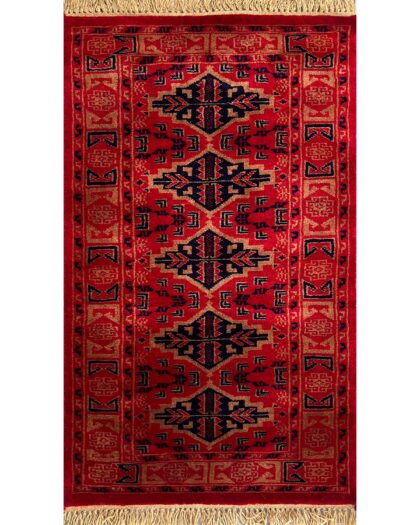 2x3 ft Hand Knotted Wool Carpet Red Bukhara