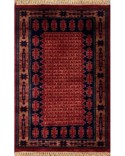 2x3 ft Hand Knotted Wool Carpet Red Kanta