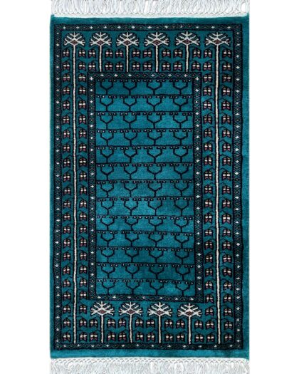 2x3 ft Handmade Wool Carpet Turquoise Parda