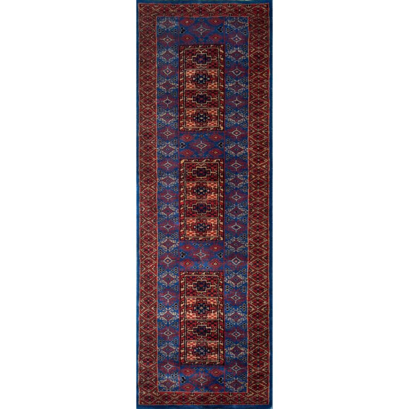 2x6 ft Handmade Wool Carpet Blue Dubba