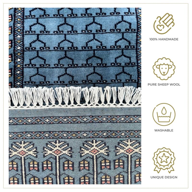 2x6 ft Handmade Wool Runner Carpet Bluish Gray Parda - Image 5