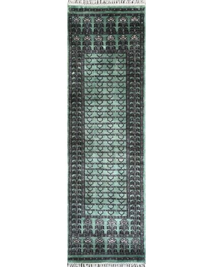 2x6 ft Hand Knotted Wool Carpet Light Green Parda
