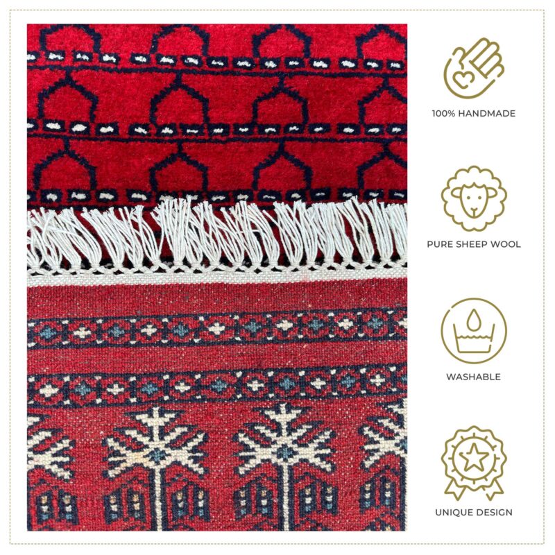 2x6 ft Hand Knotted Wool Red Runner Rug Parda - Image 5