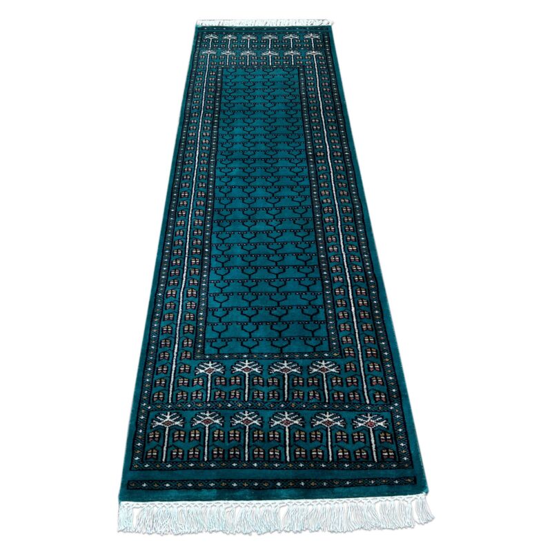 2x6 ft Handmade Runner Rug Woolen Teal Parda - Image 2