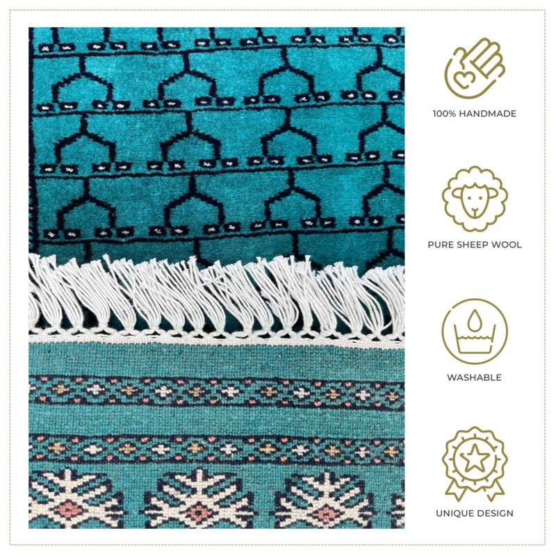2x6 ft Handmade Runner Rug Woolen Teal Parda - Image 5