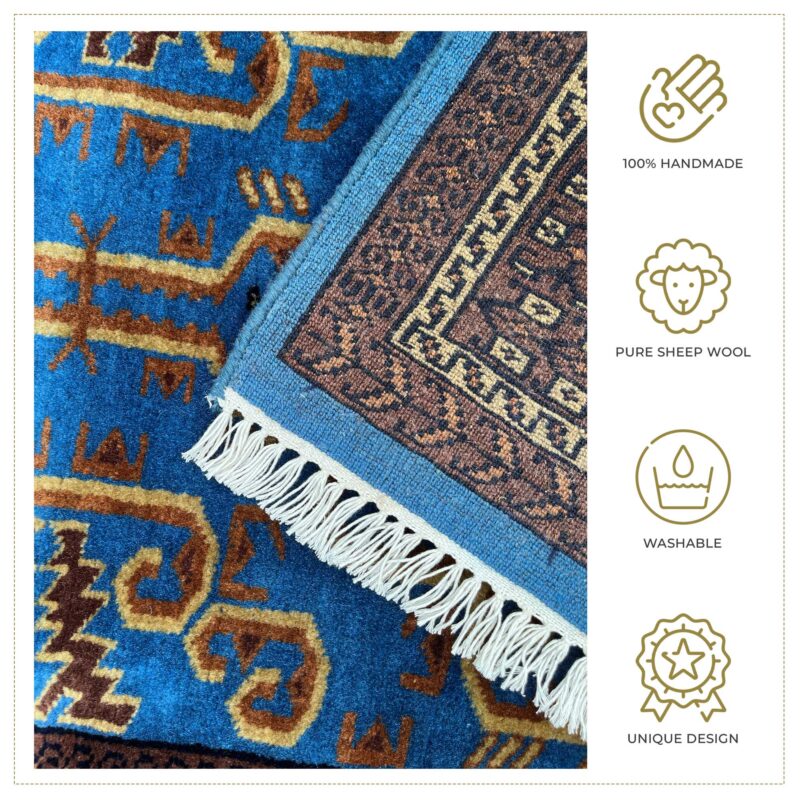 3x5 ft Hand Knotted Carpet Woolen Traditional Palace Blue - Image 5