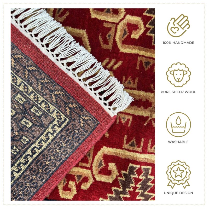 3x5 ft Palace Rug Red Hand Knotted Woolen - Image 4