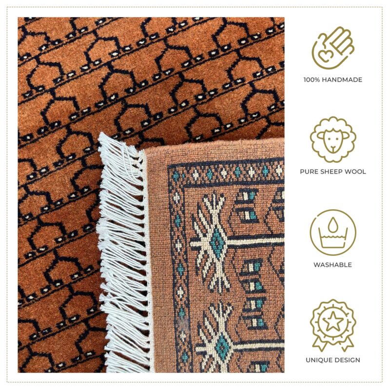 3x5 ft Hand Knotted Wool Carpet Copper Parda - Image 4