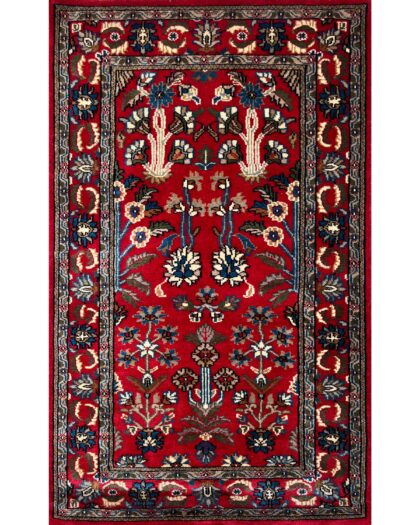 3x5 ft Handmade Wool Carpet Red Floral