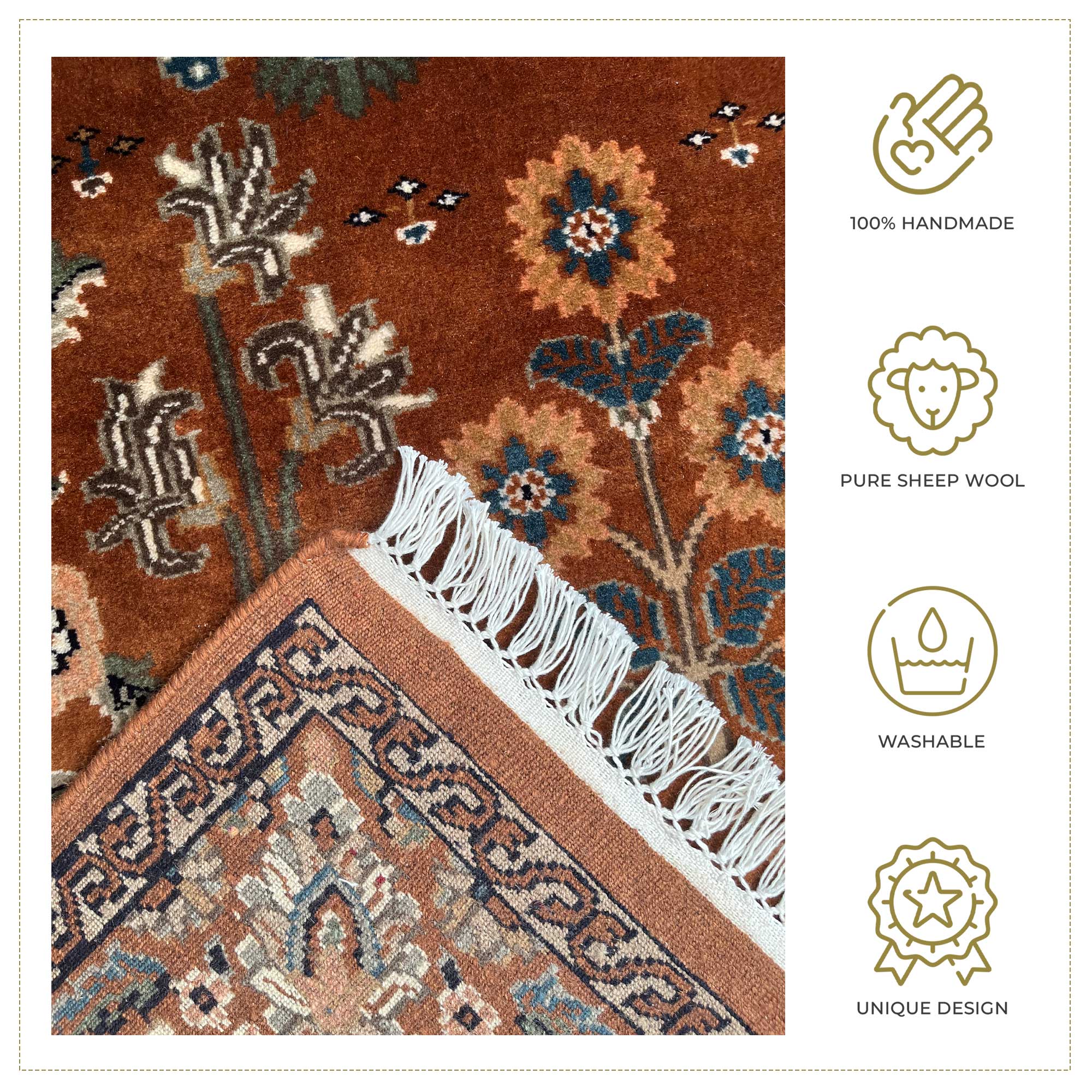 4x6 feet Hand Knotted Pkd Copper Wool Carpet - Image 5