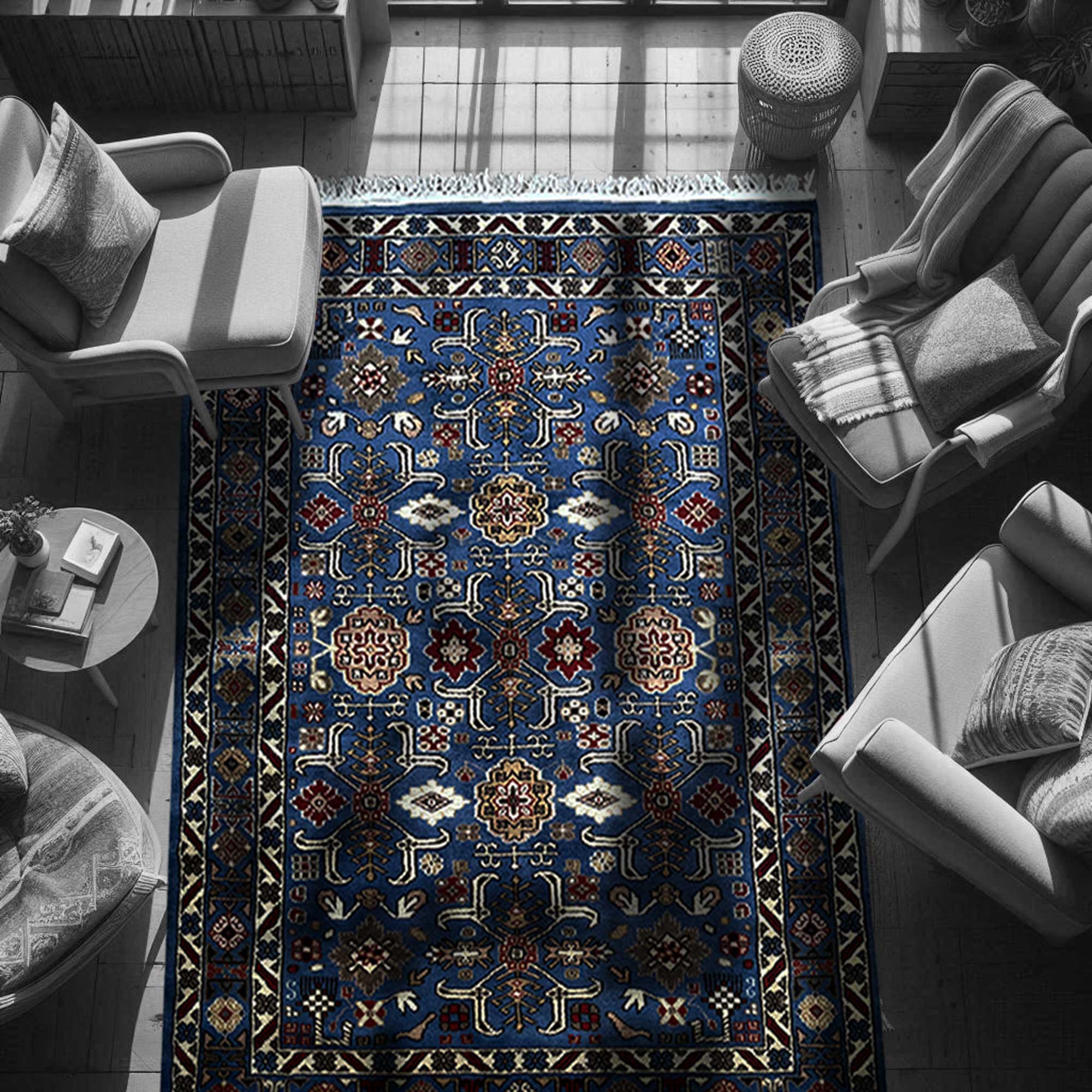 4x6 feet Hand Knotted Rooz Blue Wool Carpet - Image 2