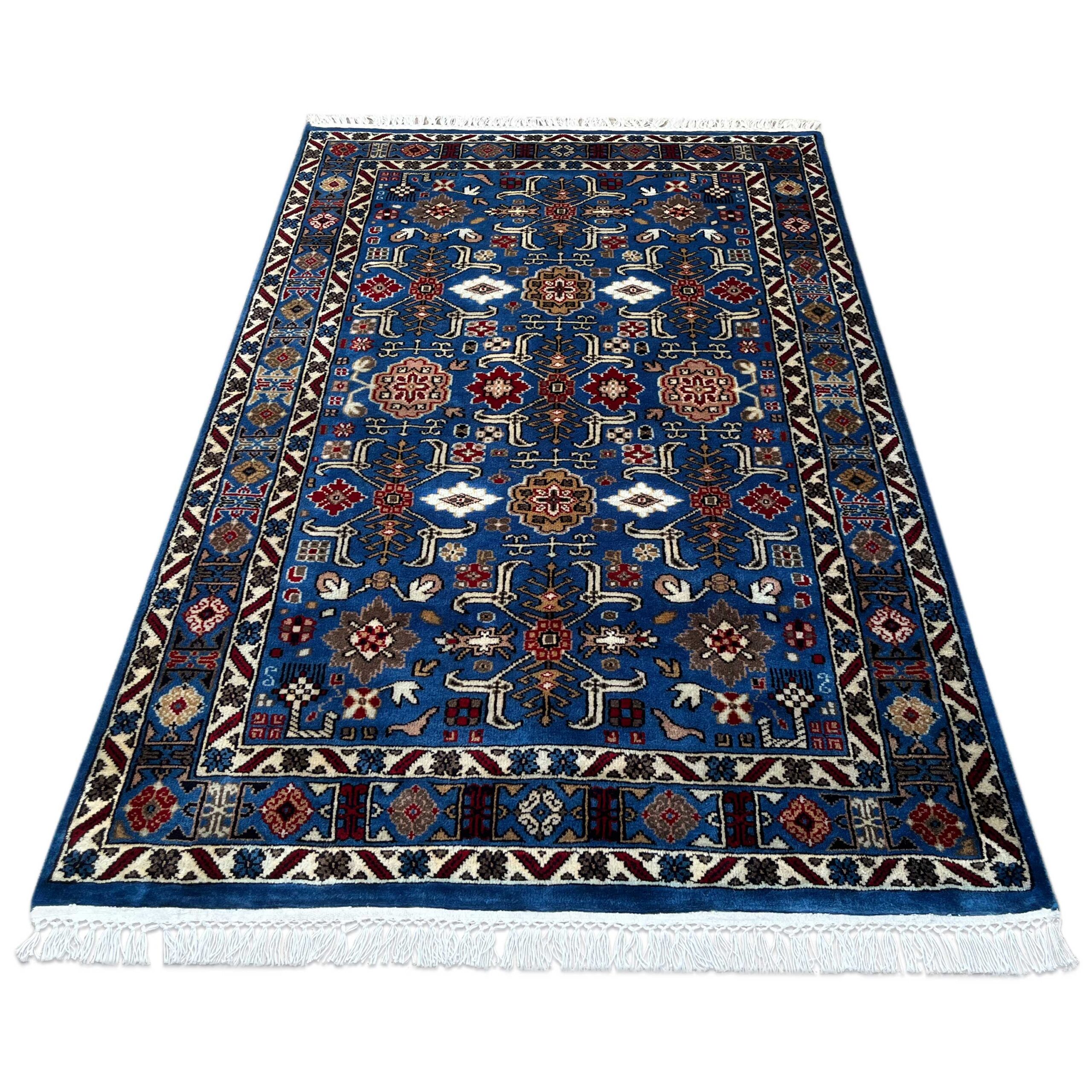 4x6 feet Hand Knotted Rooz Blue Wool Carpet - Image 8