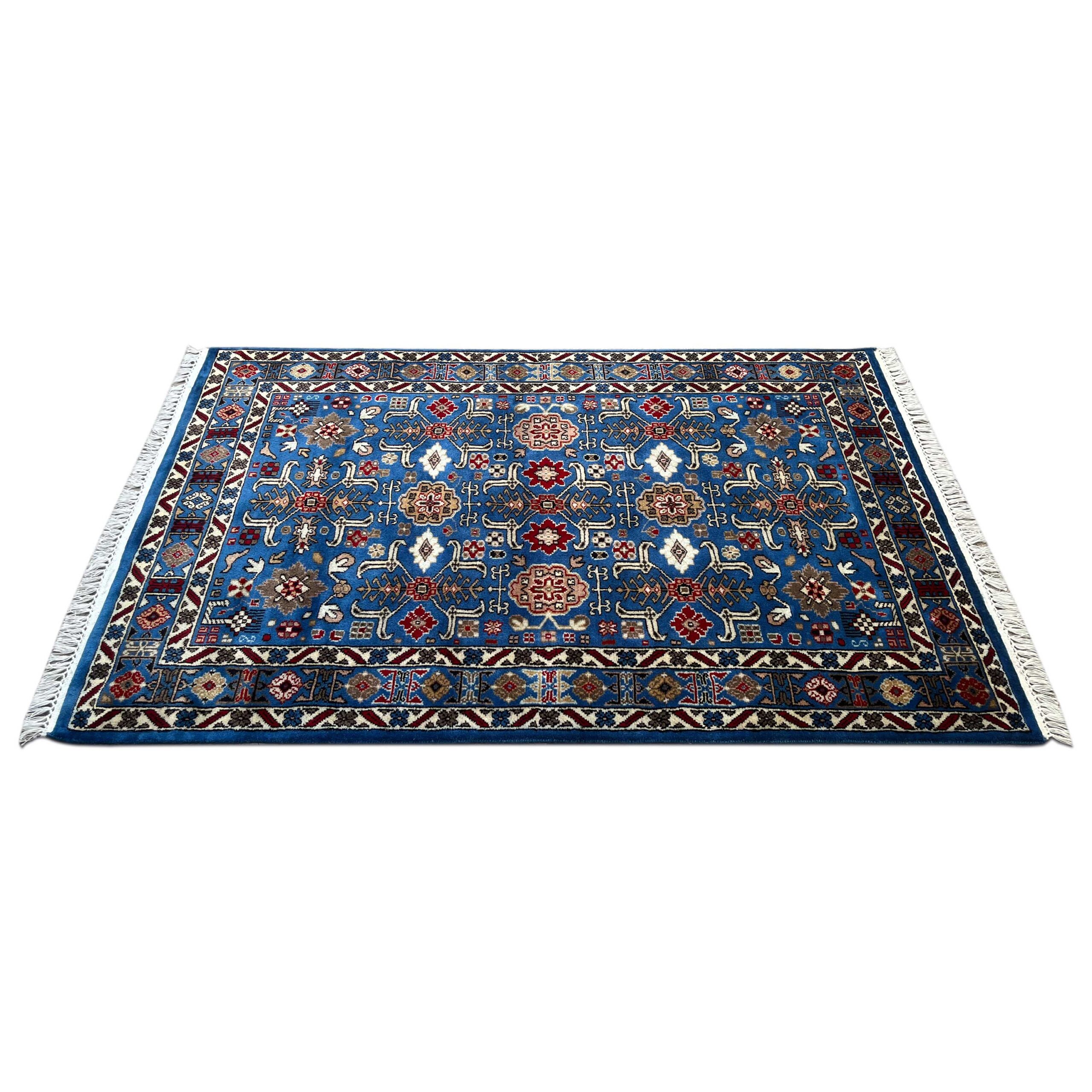 4x6 feet Hand Knotted Rooz Blue Wool Carpet - Image 6